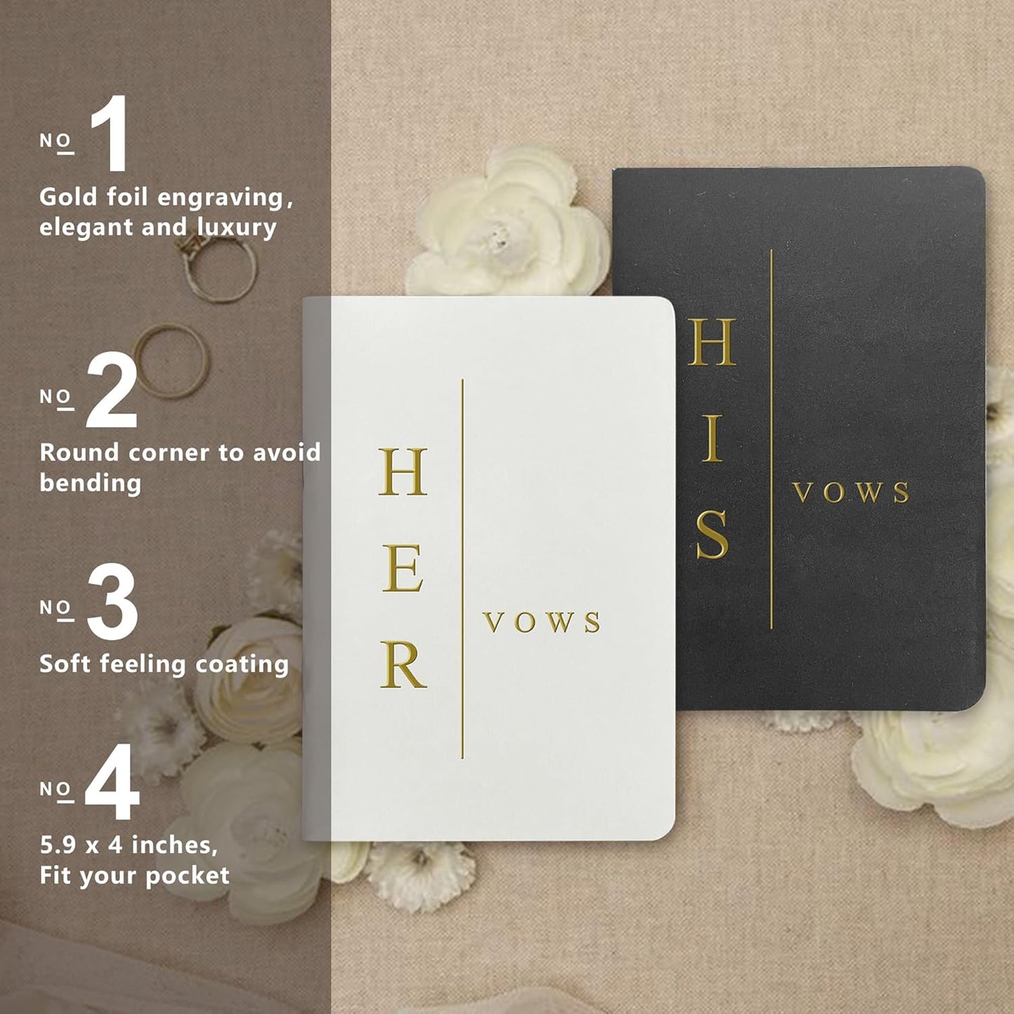Vow Books His and Hers Soft Touch Gold Foil Engraving Vow Books Wedding Essentials Wedding Accessories(TR-HH-Black)