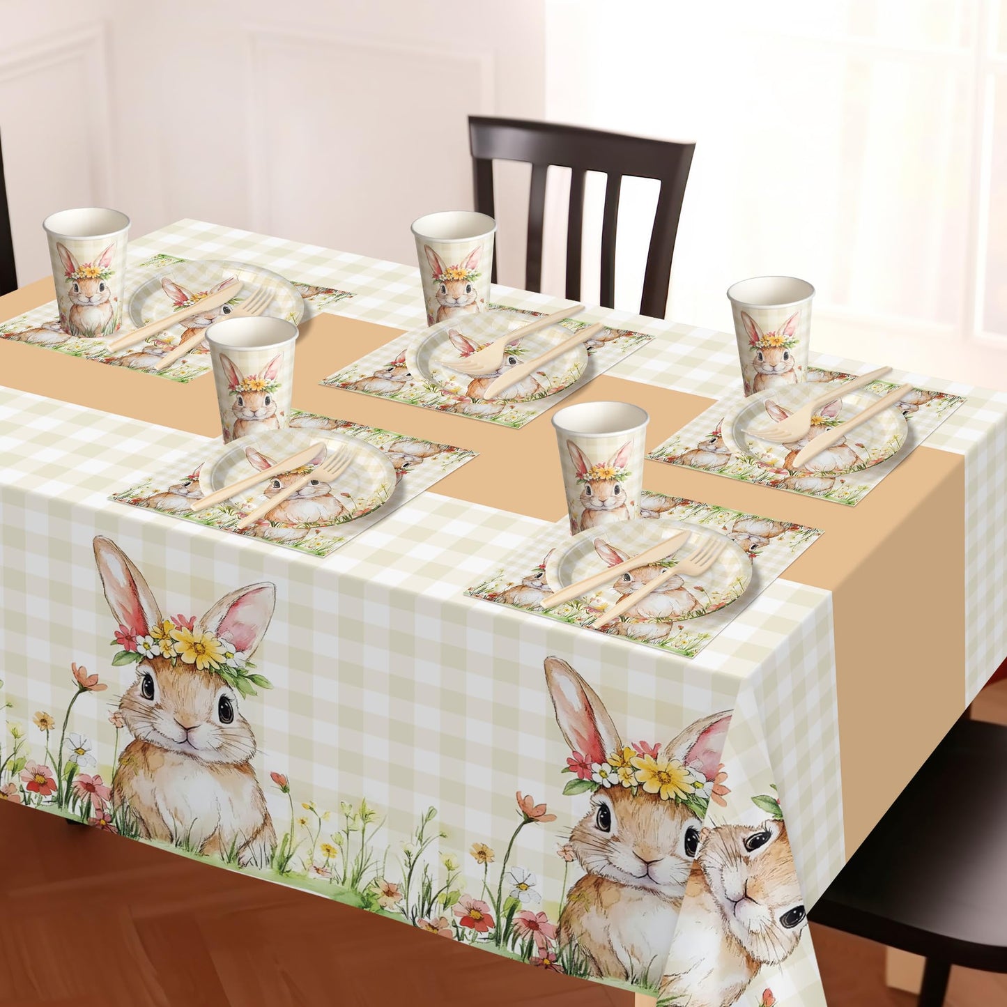 Childom Spring Party Decorations,147 Pcs Disposable Plates and Napkins Party Supplies,Bunny