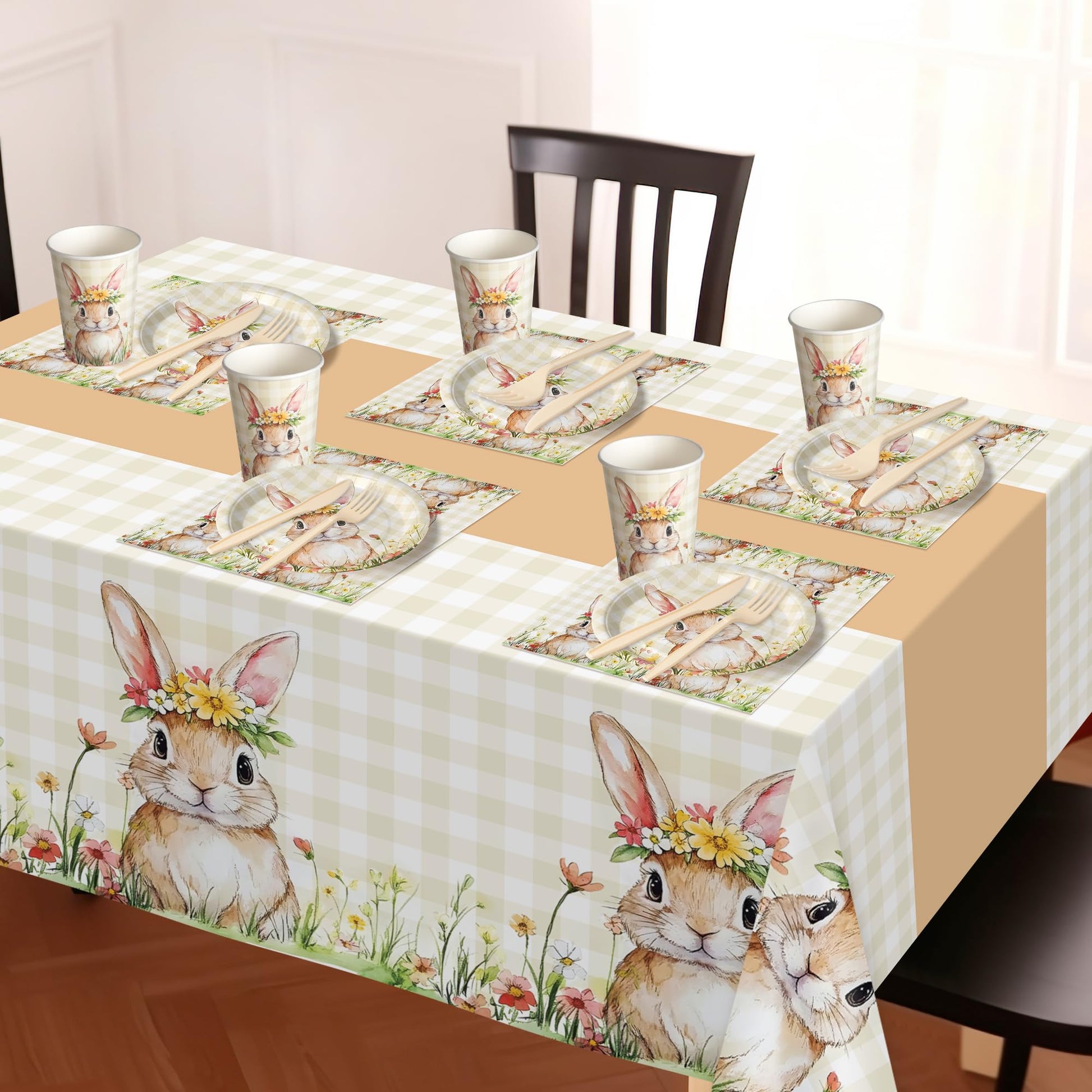 Childom Spring Party Decorations,147 Pcs Disposable Plates and Napkins Party Supplies,Bunny