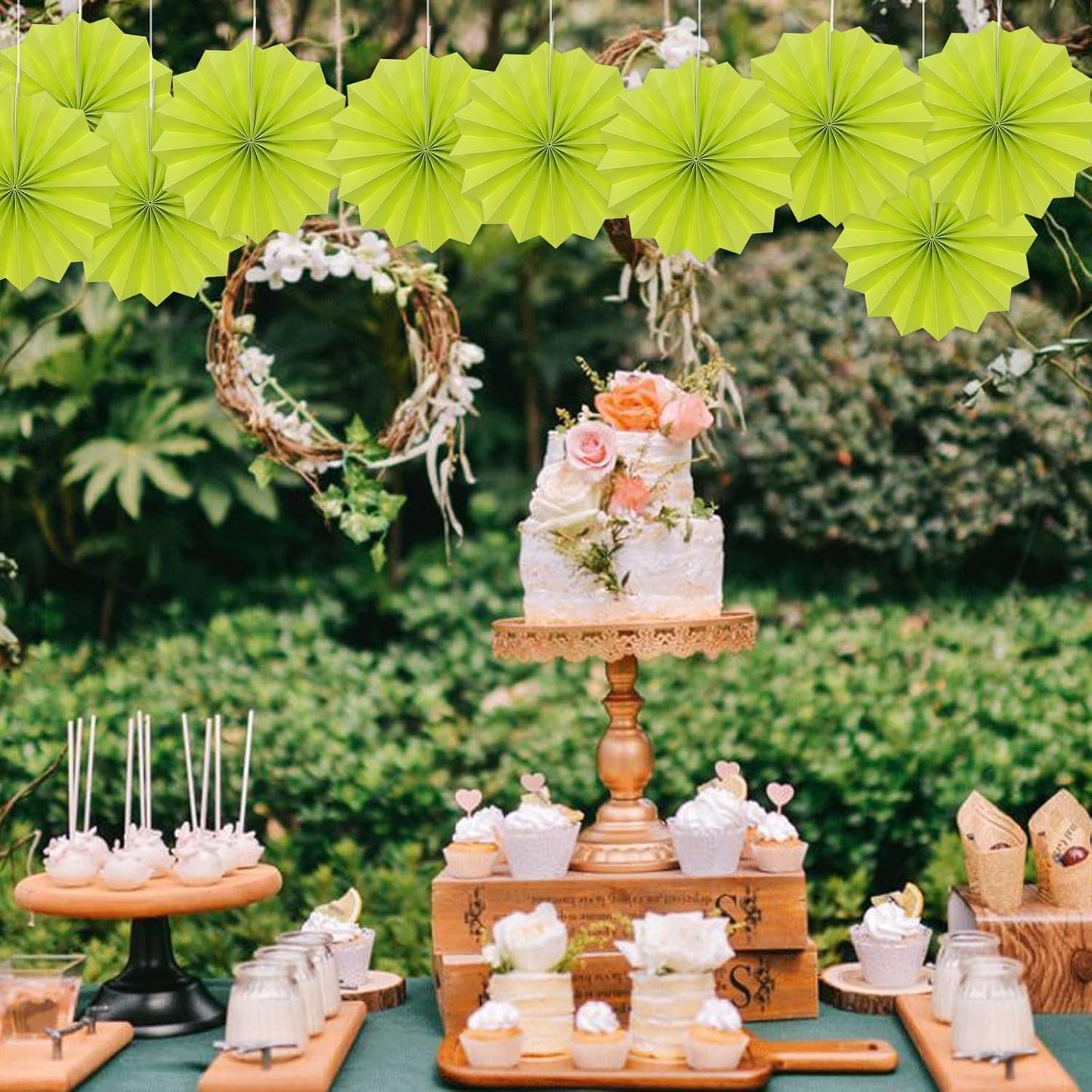 Green Graduation Party Decor,Tropical Party Decorations,Emerald Green Party Decorations,Hawaiian Themed Party Decorations,8in Hanging Paper Fans 30 Color DIY Set (Clear Green)