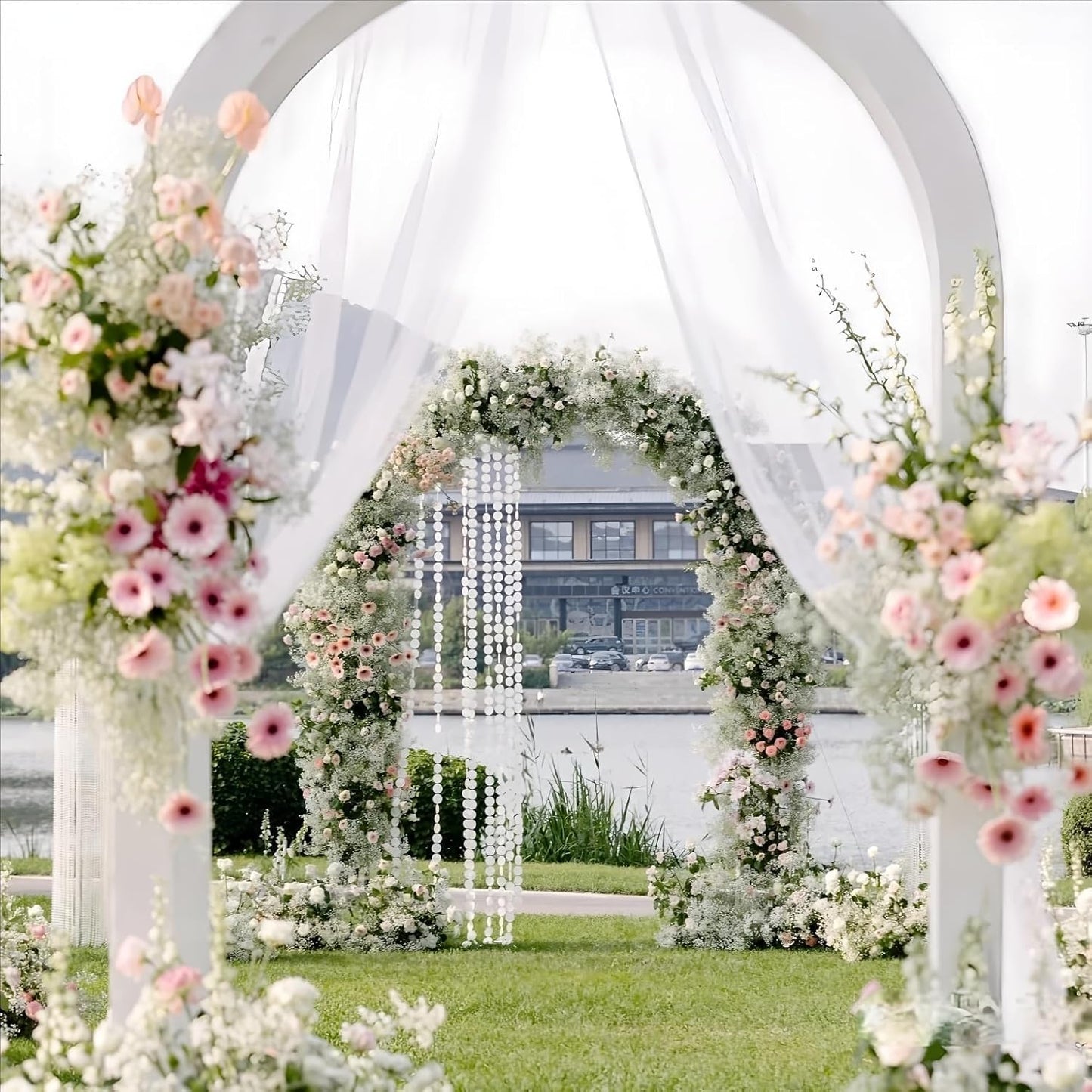 MLMW Wedding Arch Draping Fabric 2 Panels 29" x 20Ft White Sheer Wedding Arch Backdrop Drapes Outdoor Curtain for Ceremony Party Background Ceiling Decor