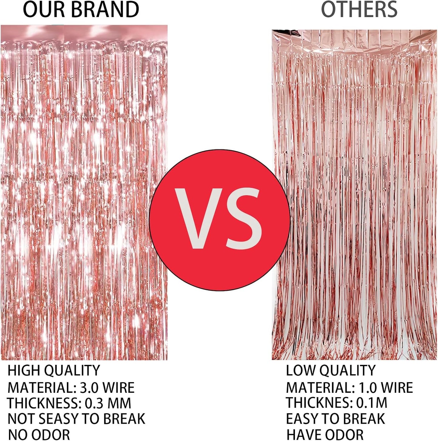 Keyali 2 Pack 3.3 * 8.3 ft Foil Curtain Metallic Tinsel Fringe Curtains Photo Booth Props Backdrop for Birthday Wedding Engagement Baby Shower Christmas Holiday Celebration Partyl,Rose Gold