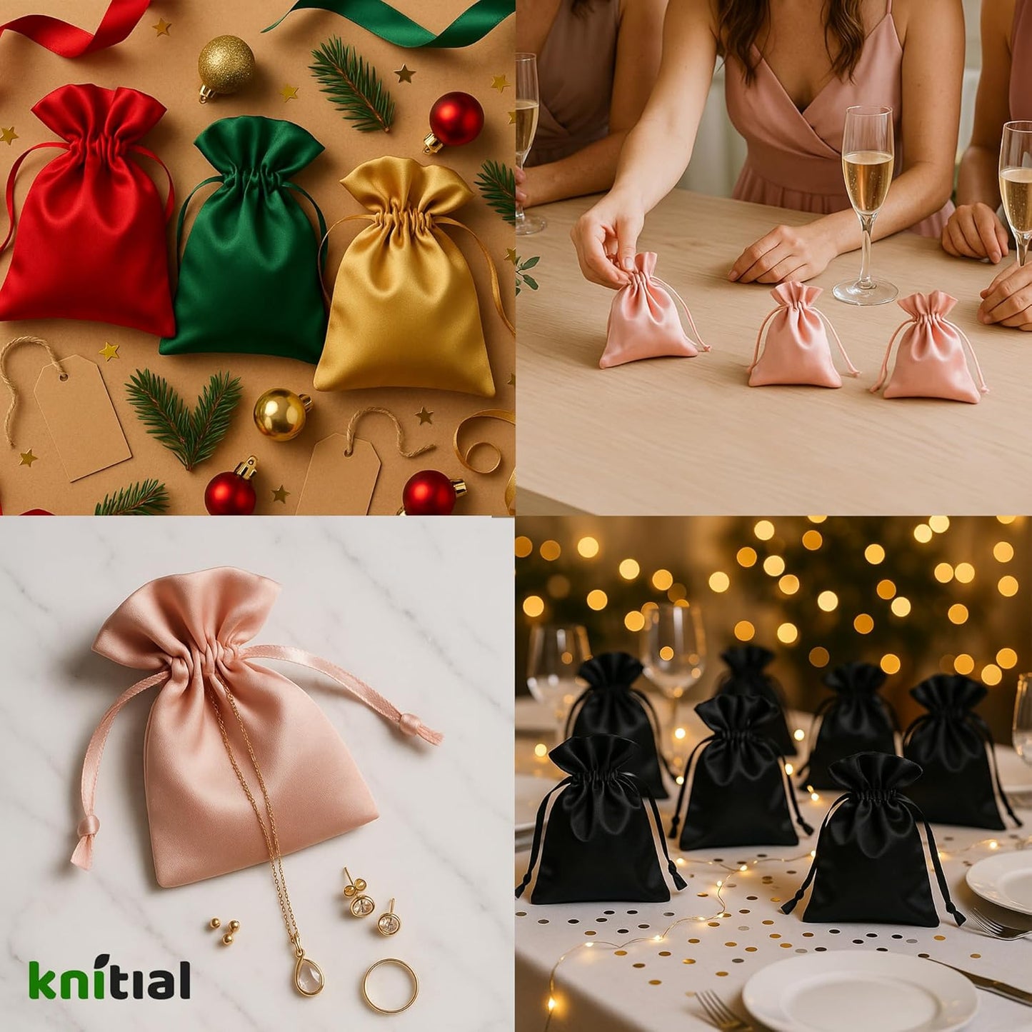 Knitial 5" x 8" Light Pink Satin Gift Bags, Jewelry, Wedding Favor Silky Drawstring Bags Baby Shower Christmas 50 Count