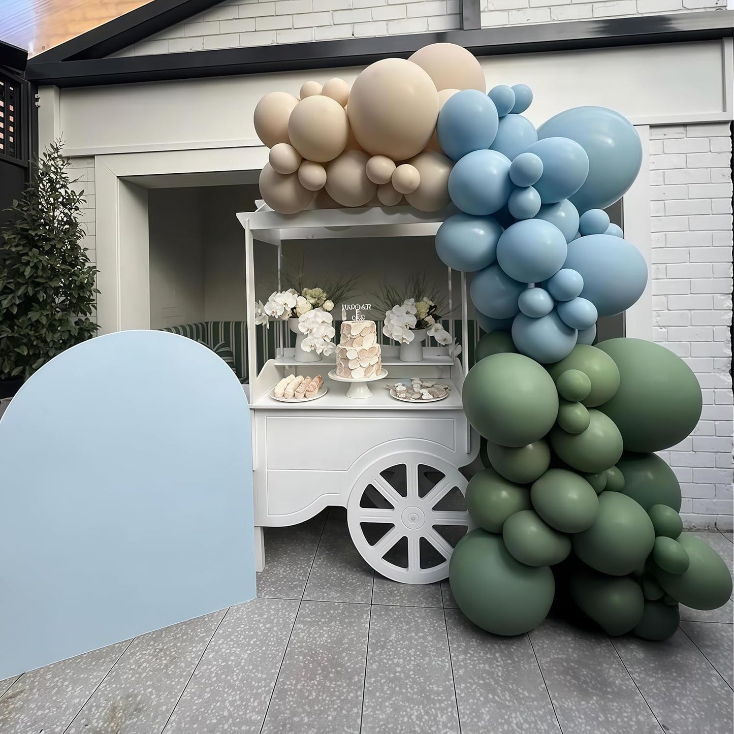 Sage Green and Blue Balloons, 35PCS Olive Green Dusty Blue Beige Cream Latex Balloon, Baby Boy Shower Balloons for Kids Rabbit Theme Baby Shower Birthday Boho Bridal Wedding Party Decorations Supplies