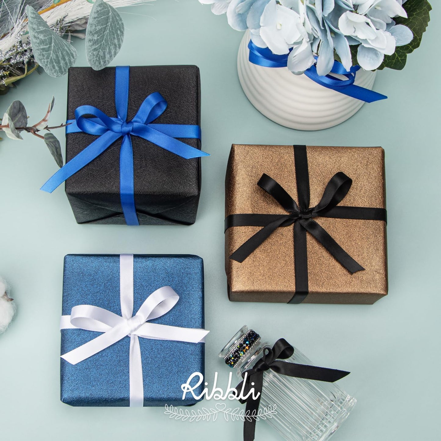 Ribbli Double Faced White Satin Ribbon,3/8” x Continuous 25 Yards,Fabric Ribbon use for Bows Bouquet,Gift Wrapping,Floral Arrangement