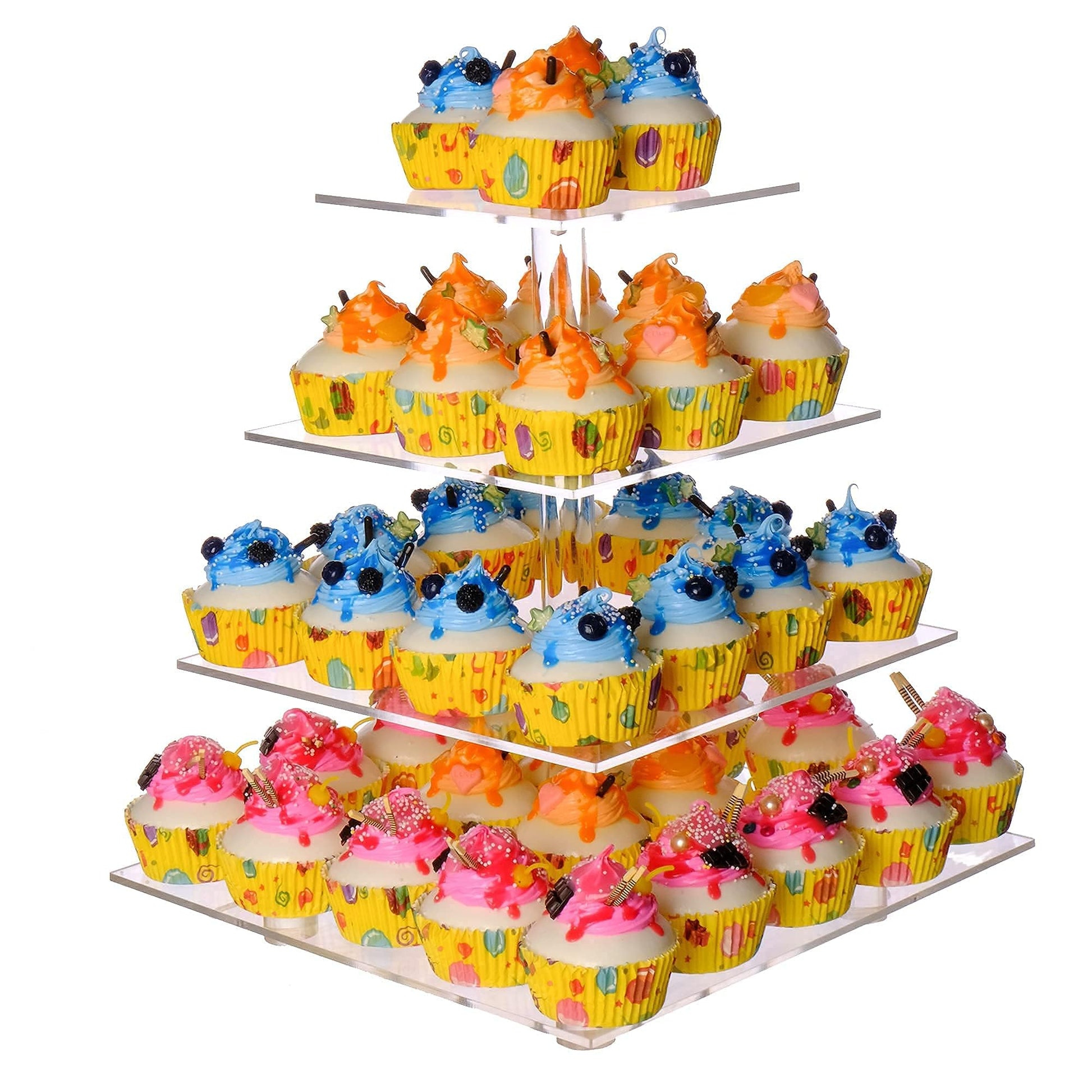 LoveDisplay Cupcake Stand, 4 Tier Cupcake Stand for 50 Cupcakes, Square Tiered Cupcake Tower, Clear