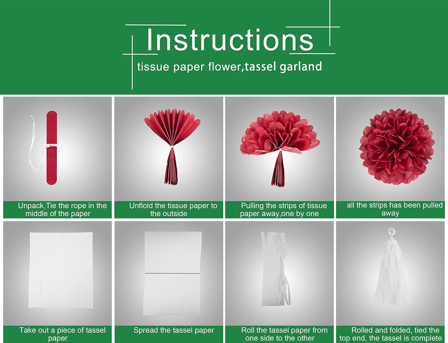 Red White Green Christmas Decorations - 23pcs Tissue Paper Flowers Pom Poms Tassel Garland Banner 3D Christmas Tree Paper Streamers Birthday Party Decorations For Home Indoor Outdoor Hanging Decor