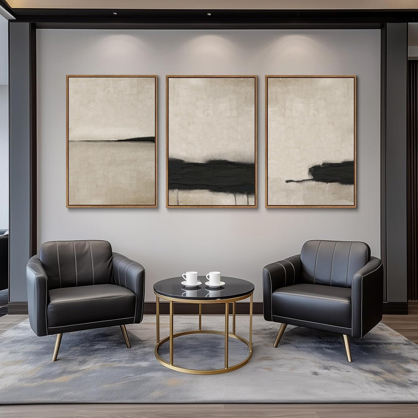 myusuar 3 Piece Large Modern Abstract Canvas Framed Wall Art For Living Room, Black And Beige Vintage Minimalist Wall Art Decor Posters Prints For Bedroom Office 12x16in