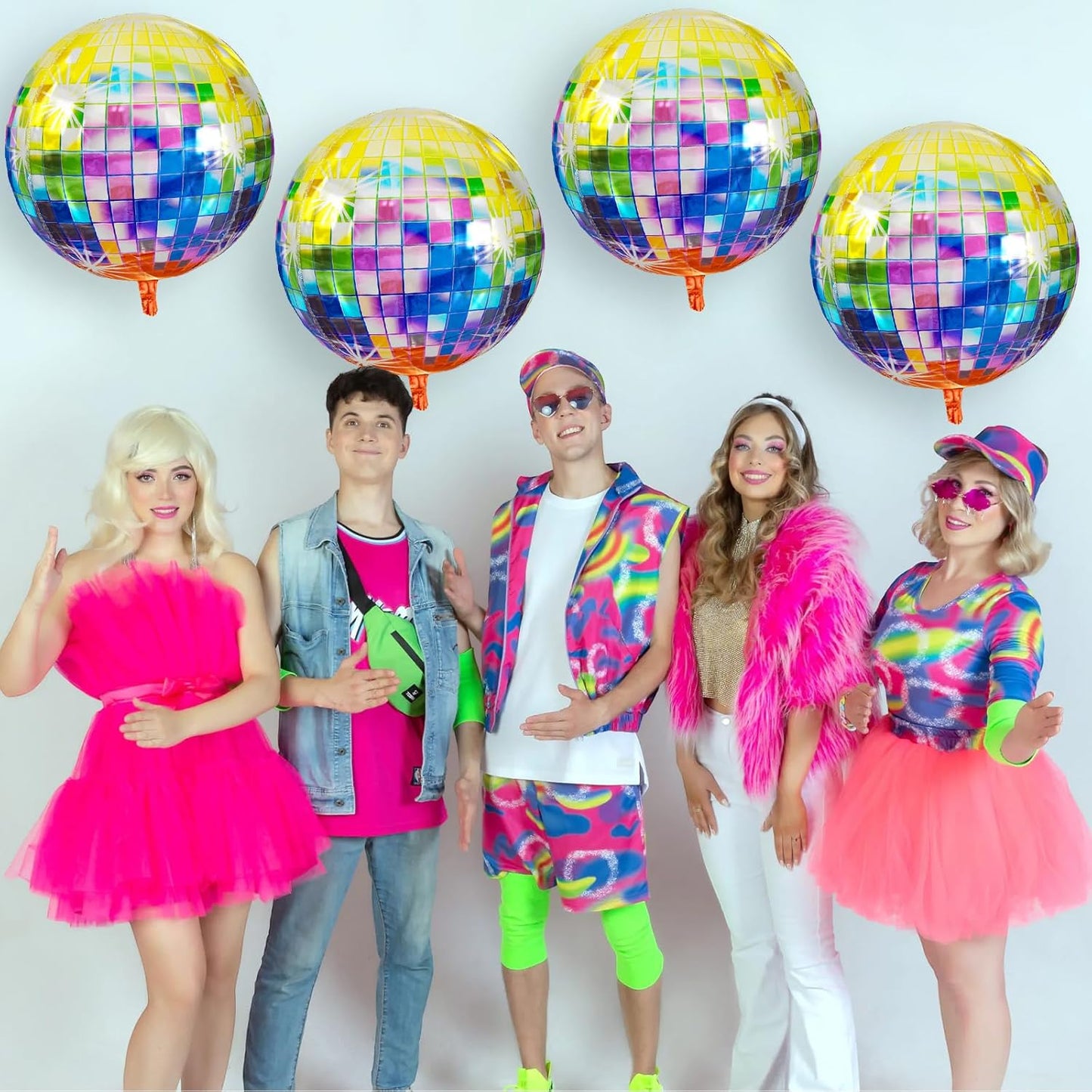 Disco Ball Balloons 4PC,Foil Disco Balloons 22 Inch 4D Round Balloon for 70s 80s 90s Birthday Bachelorette Decorations