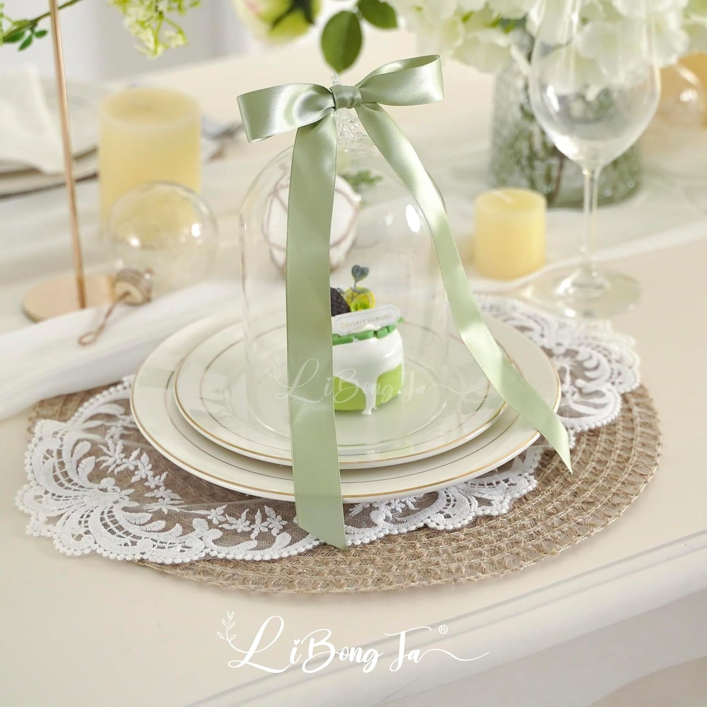 50 PCs Sage Green Bow Decor 5.5'' Satin Bows with Long Tail, Twist Tie Bows for Craft, Packaging Ribbon Bows, Premade Bows for Cake Decorating, Gift Bows for Treat, Wedding Favor, Party