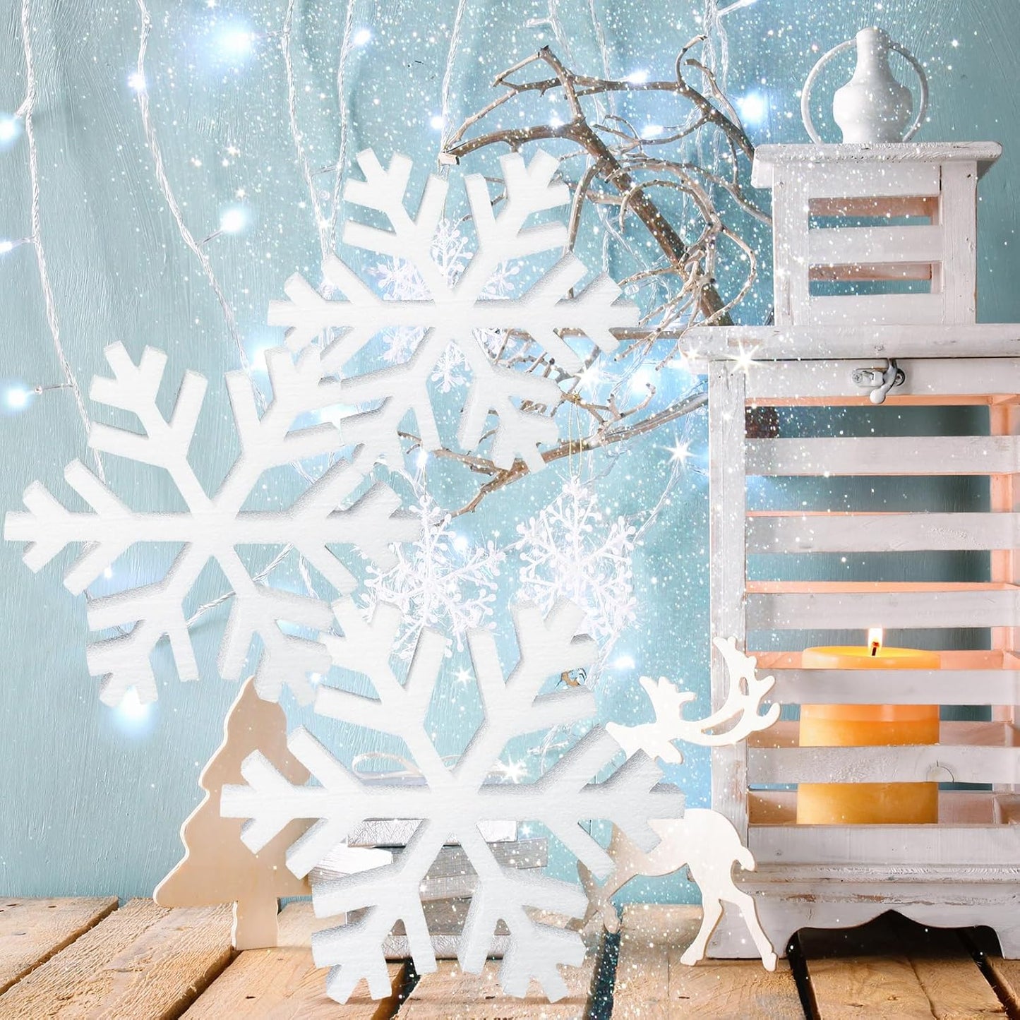 Thyle 3 Pcs Foam Snowflake Table Decor 3D Christmas Tabletop Signs Winter Decorations White Snowflake Centerpiece for Christmas Xmas Party Decor