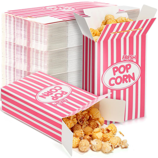 Xinnun 200 Pcs Paper Popcorn Boxes 1 oz Close Top Oil Proof Disposable Popcorn Container 6 x 4 x 2 Inch Stripes Leak Proof Popcorn Boxes for Party Movie Party Theater Night Birthday (Pink)