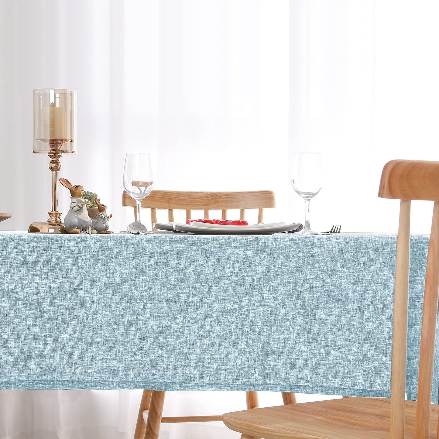 Hiasan Faux Linen Rectangle Tablecloth - Wrinkle and Stain Resistant Washable Table Cloth for Kitchen Dining Room Holiday Table Cover for Dinner, Lux Slate Blue, 52 x 70 Inch