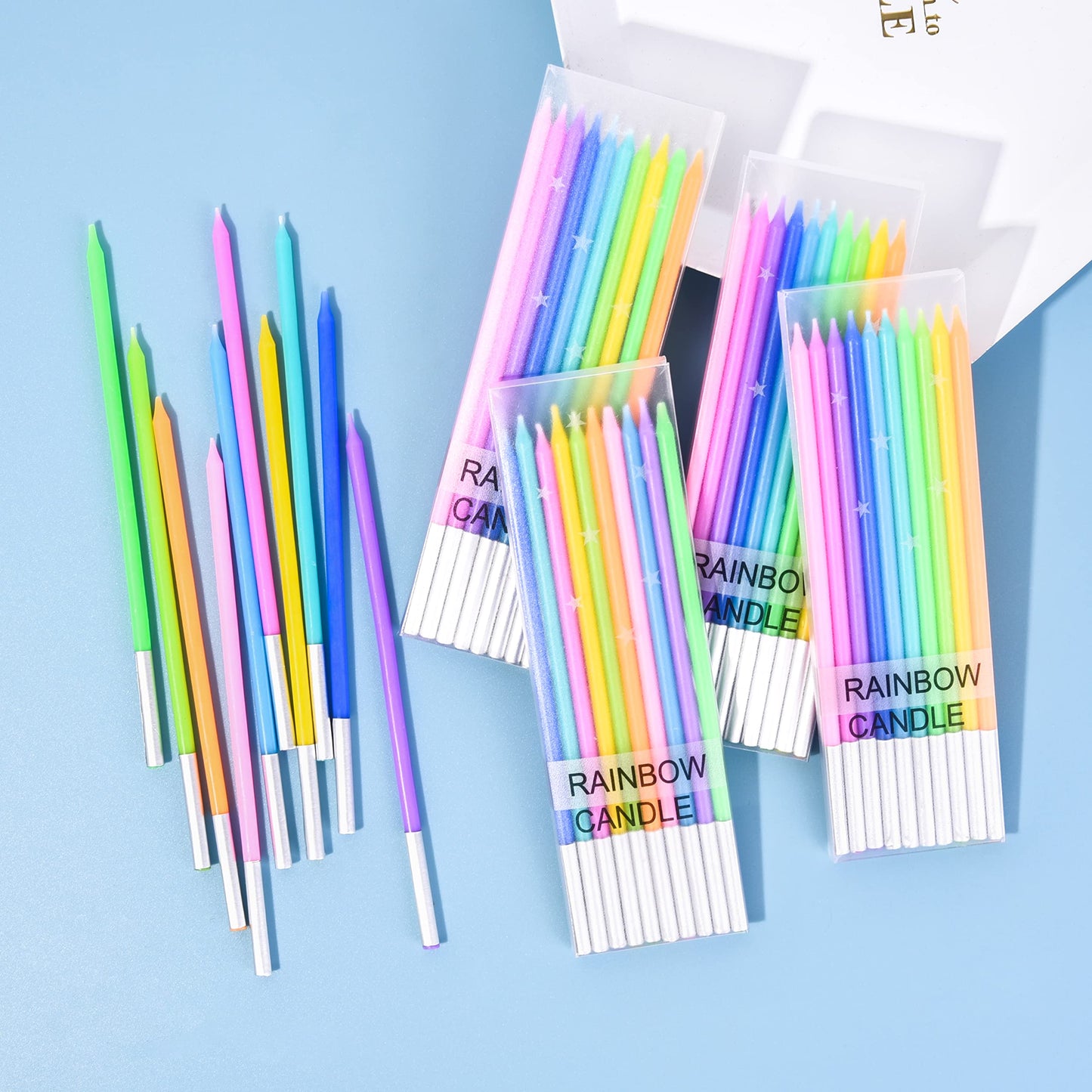 PHD CAKE 40-Count Rainbow Long Thin Birthday Candles, Cake Candles, Birthday Parties, Wedding