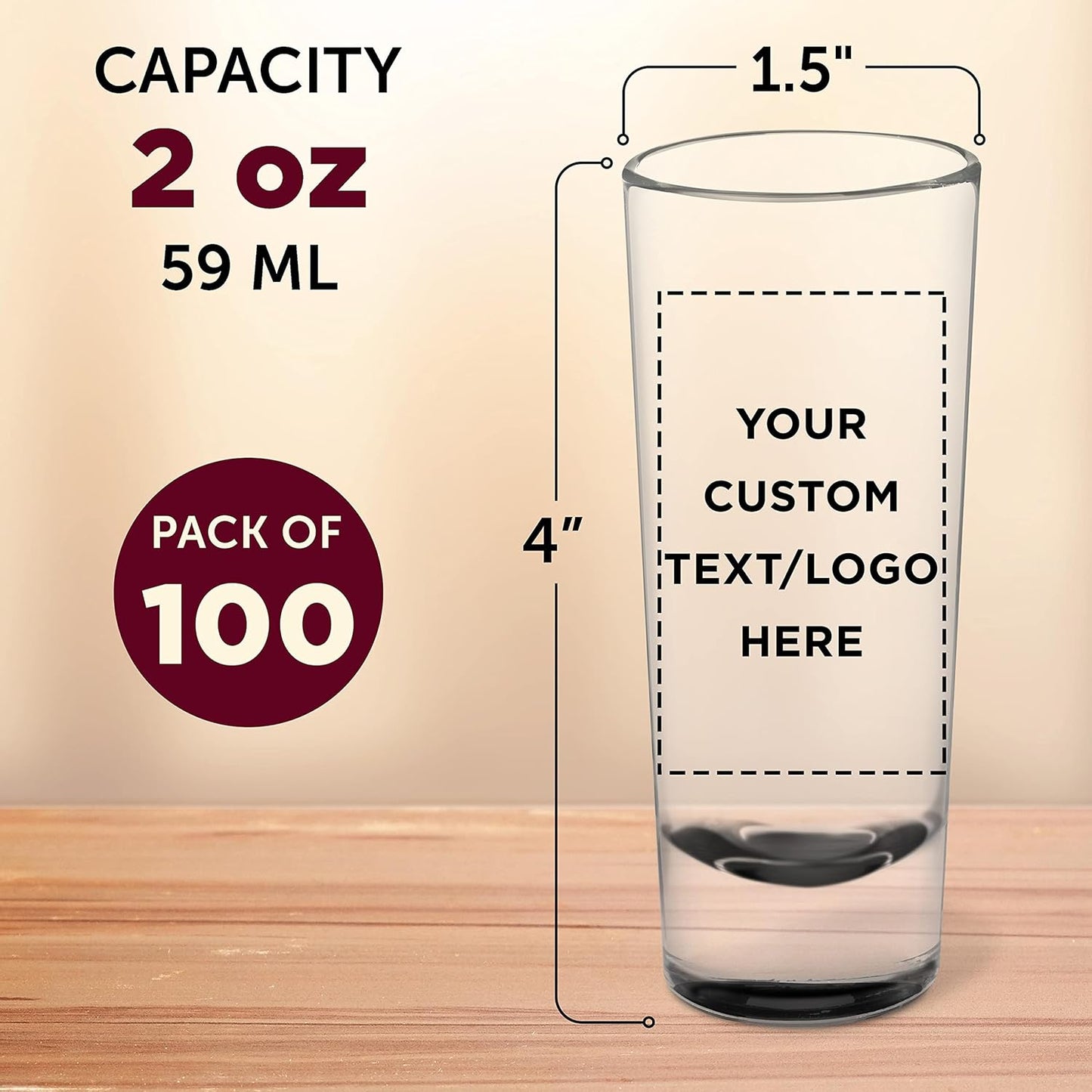 Custom Cordial Shooter Shot Glasses 2 oz. Set of 100, Personalized Bulk Pack - Great for Birthdays, Parties, Indoor & Outdoor Events - Black