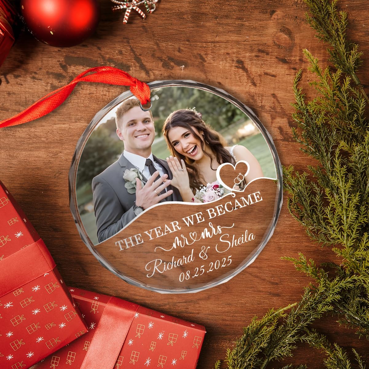 Personalized Christmas Ornaments with Names, Couple Glass Ornament, Custom Wedding Gifts for Couples 2025, Wedding Gift Ideas for Newly Wed Couple, Bride, Bridal Shower, Future Mr & Mrs (C2)