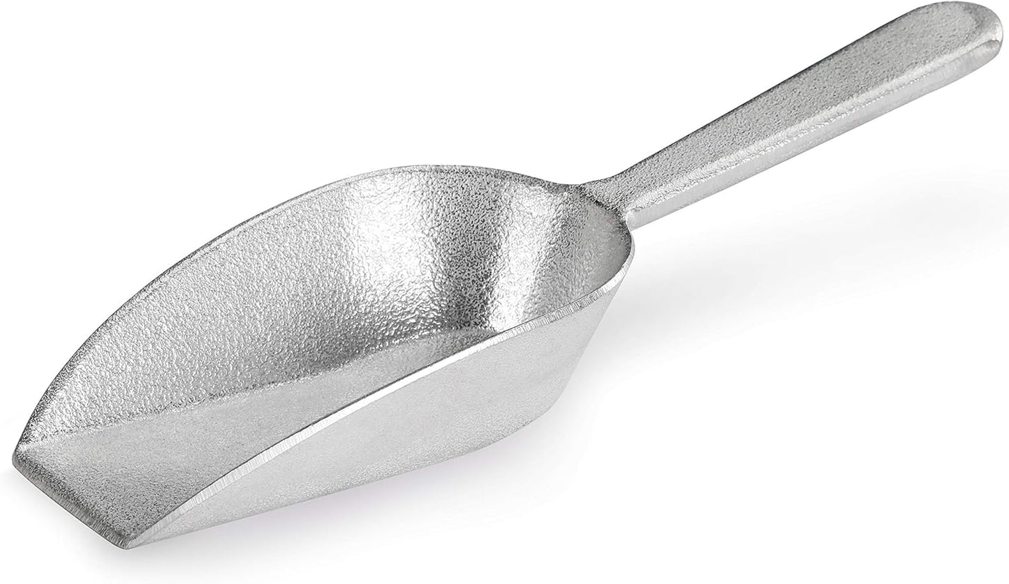 New Star Foodservice 34684 One-Piece Cast Aluminum Flat Bottom Bar Ice Flour Utility Scoop, 7-Ounce, Silver