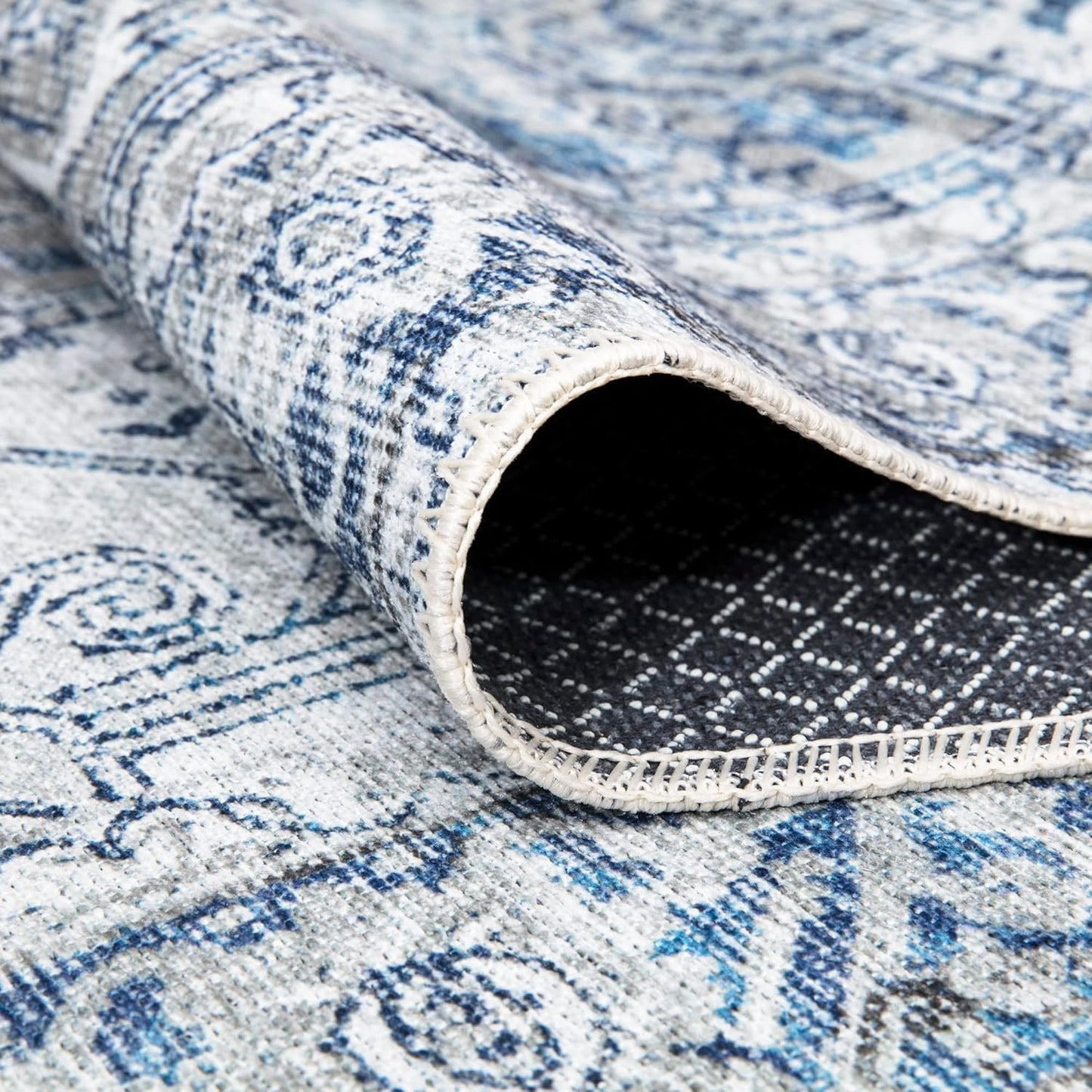 Bloom Rugs Washable Non-Slip 7 ft Runner - Blue/Gray Traditional Runner for Entryway, Hallway, Bathroom, and Kitchen - Exact Size: 2.5' x 7'