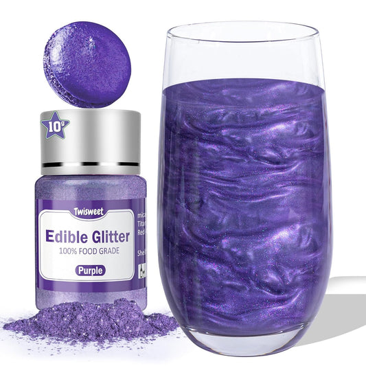 Twisweet Purple Edible Glitter for Drinks, Food Grade 12g Sparkling Sprinkles Cake Decorating Supplies, Edible Luster Dust for Cocktail Beverages, Food Coloring Shimmer Powder for Cupcakes Cookies Cake Decorations