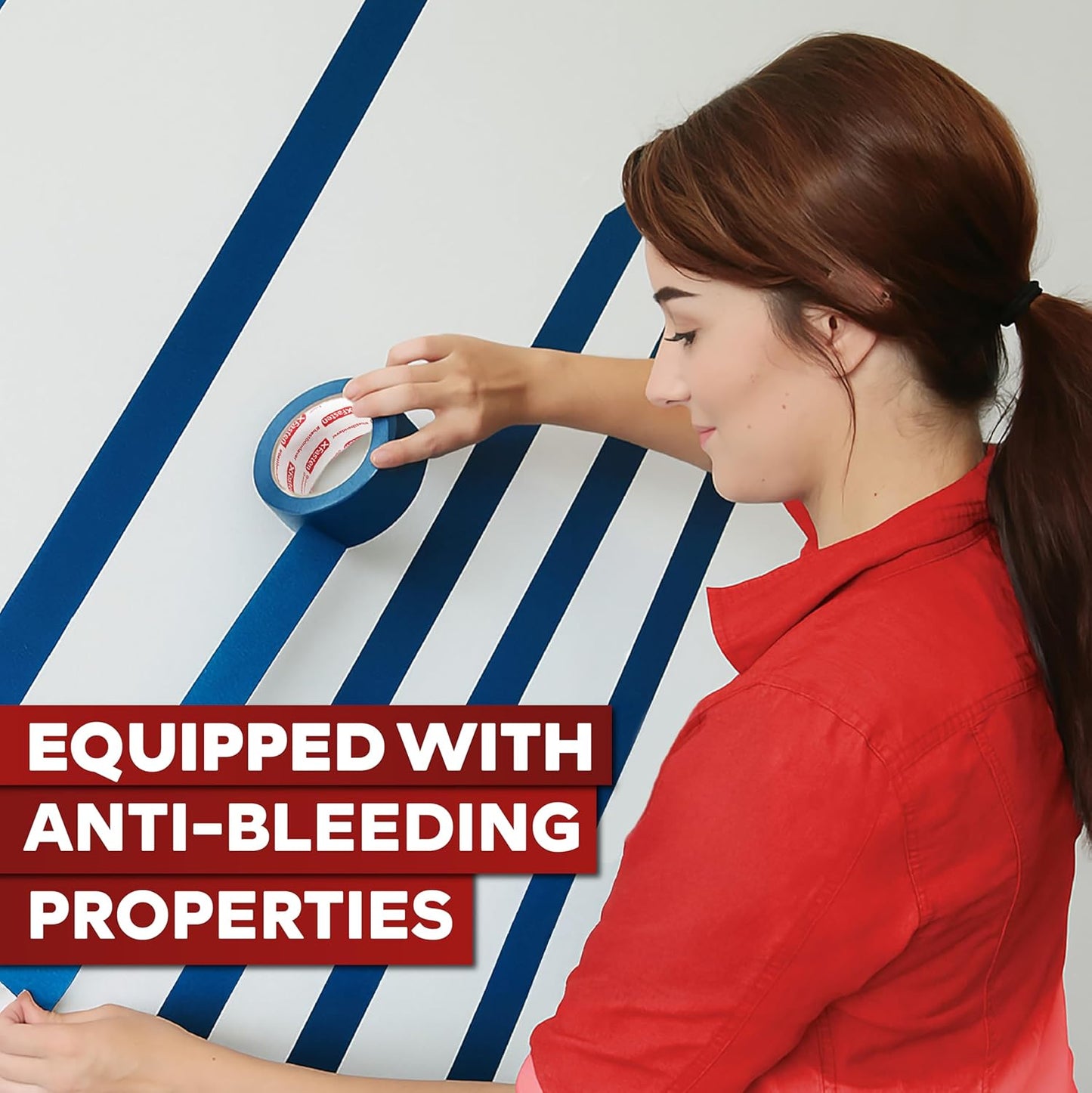 XFasten Professional Blue Painters Tape, Sharp Edge Line Technology, 1.5 Inches x 60Yards (3-Pack) - Produces Sharp Lines and Residue-Free Artisan Grade Clean Release Wall Trim Tape