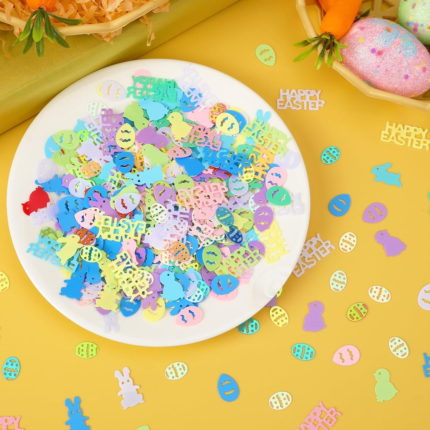 MARFOREVER Easter Confetti, Bunny Egg Rabbit Chicken Glitter Table Decorations Easter Party Scatter Metallic Foil Table Confetti Sprinkles for Happy Spring Party Supplies Decor
