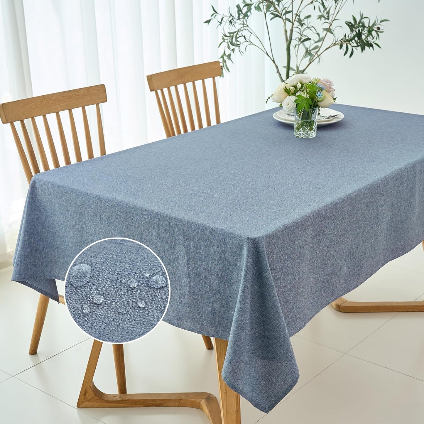 maxmill Linen Texture Tablecloth Water Resistant Antiwrinkle Spillproof Wipeable Washable Soft Fabric Table Cloth for Dining Room, Buffet Banquet Party Holiday, Rectangular 60 x 108 Inch, Demin Blue