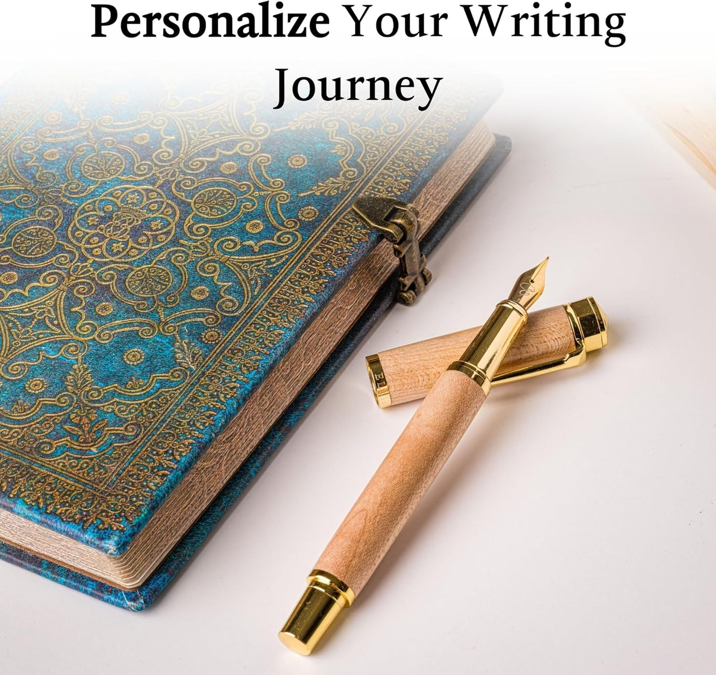 Ellington Pens Elegant Wood Fountain Pen Set – Includes Wooden Pen Box, Ink Converter, 6 Ink Cartridges, and Gift Box – Writing, Calligraphy