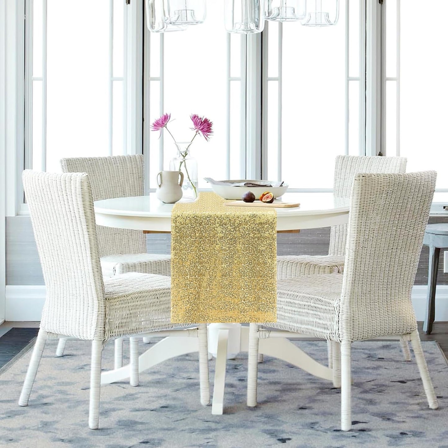 10 Packs 12 x 72 inches Sequin Table Runner, Gold Glitter Table Runner for Birthday Party Supplies Wedding Engagement Baby Shower Holiday Celebration Event Decorations