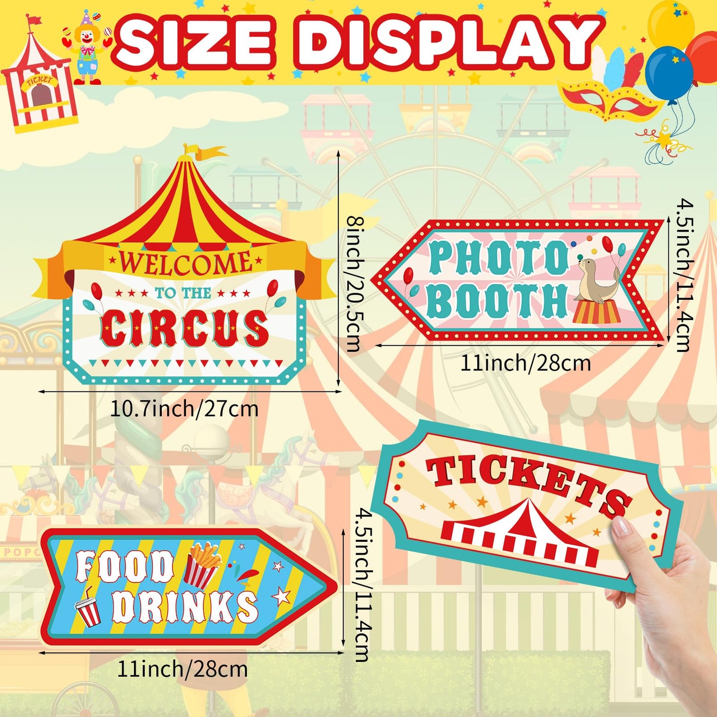 Hooqict 20 Pieces Carnival Decorations Circus Theme Party Directional Signs Carnival Party Signs