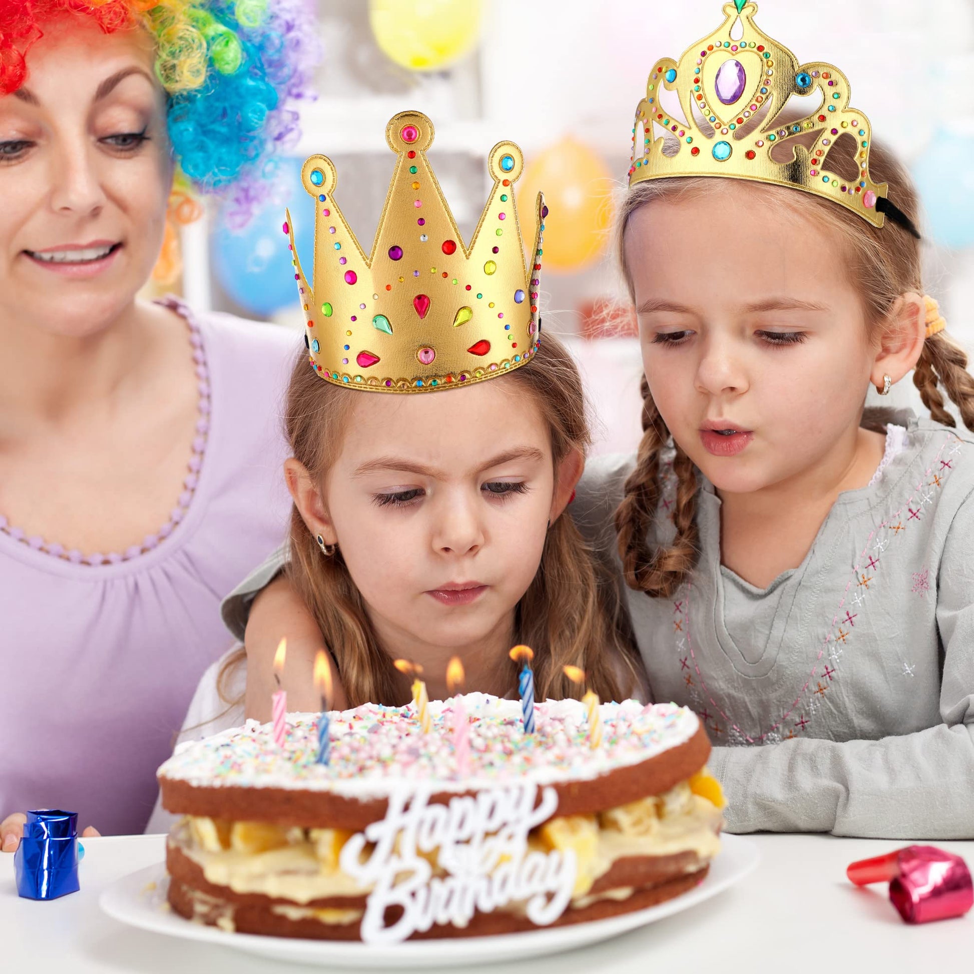 MTLEE 12 Pcs Foam Princess Tiaras Crown 928 Pcs Gem Stickers 12 Gem Rings Craft Making Kits Gifts
