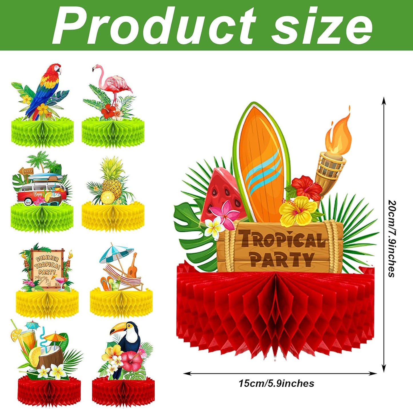 Waydress 9 Pcs Hawaiian Luau Party Decorations Margaritaville Tropical Centerpieces for Tables 6.9 x 8.5 Inches Hawaiian Honeycomb Centerpieces for Luau Summer Themed Tiki Party Supplies