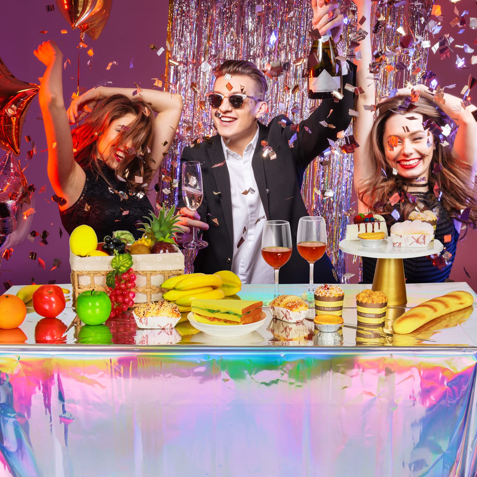 FunnyPars 4 Pack Iridescent Plastic Tablecloths, Disposable Table Covers