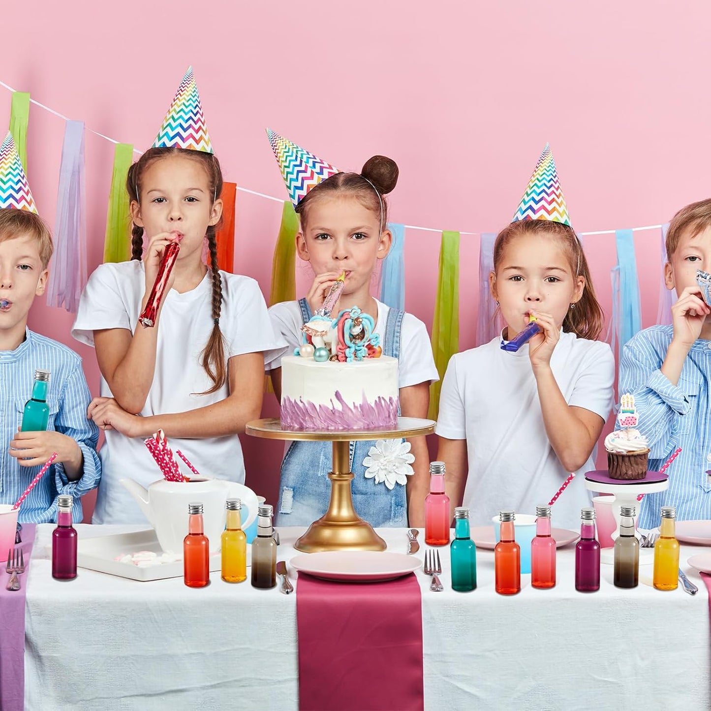 Tessco for you 100 Pcs Mini Liquor Bottles Plastic Mini Salad Dressing Bottle Christmas Small Shooter Alcohol Holders with Cap Wine Hot Sauce(0.8 oz,Silver)