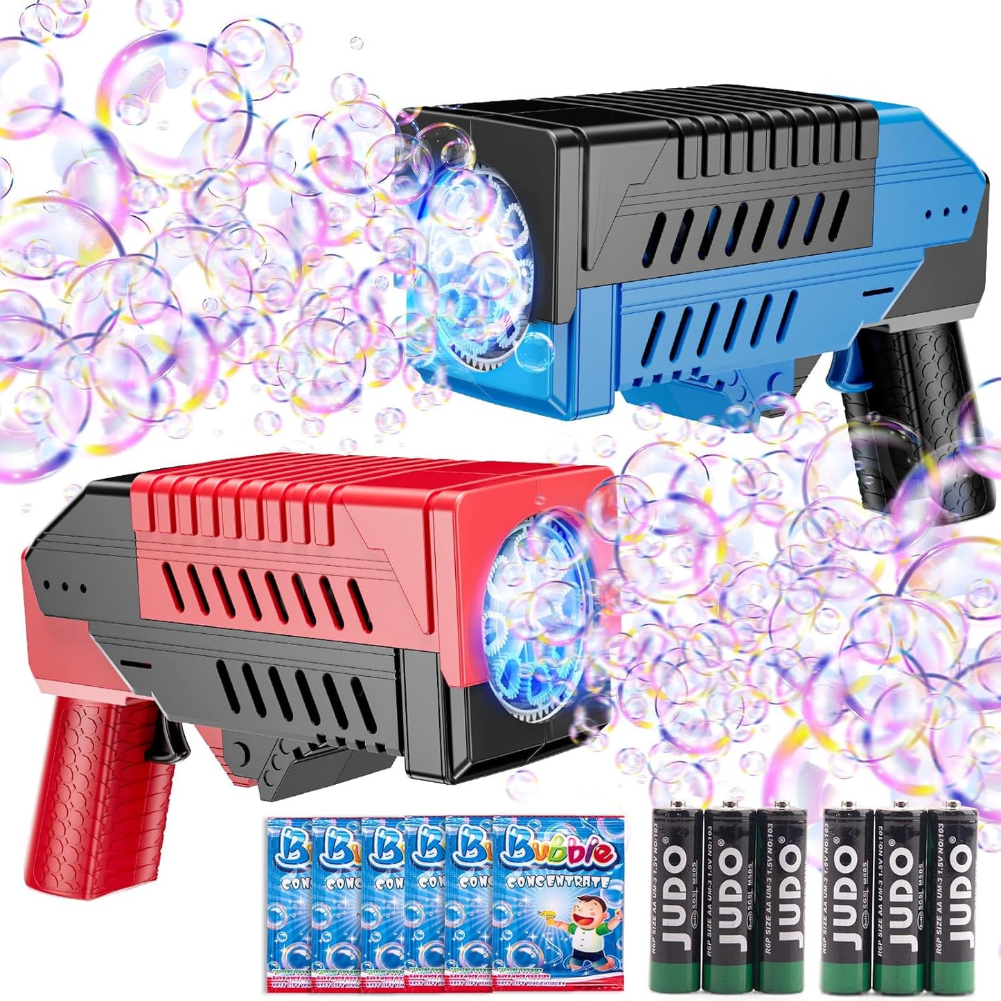 SHCKE Bubble Gun for Kids 2 Packs,Bubble Machine for Kids, 8 Holes Bubble Blaster Gun for Toddlers with LED Lights & Solution, Easter, Party Favor, Outdoor Toys for Boys & Girls