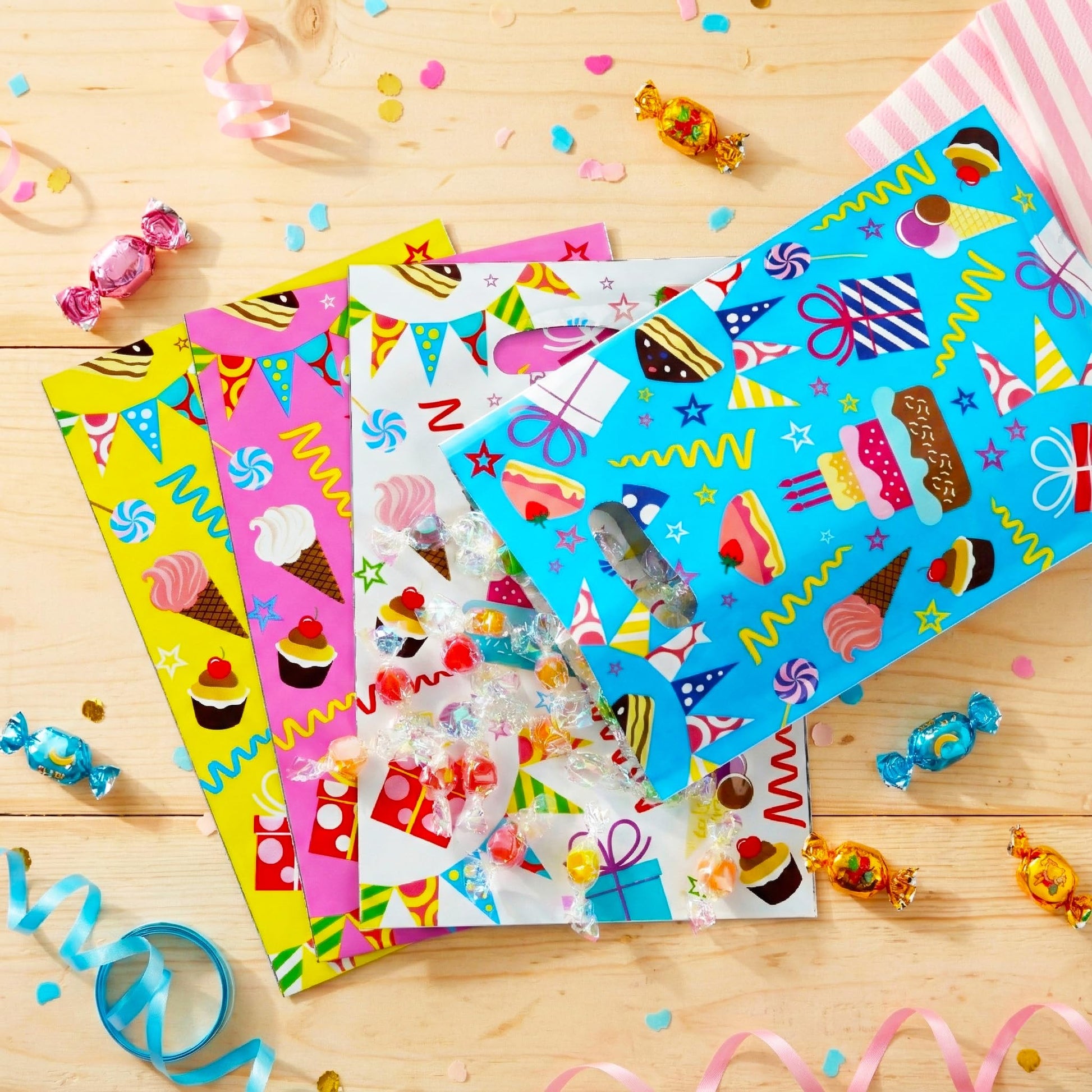 SUNCOLOR Birthday Party Favor Bags, 32 Pack Goodie Bags with Handles, 9.8 x6.7 inches, Pink Blue