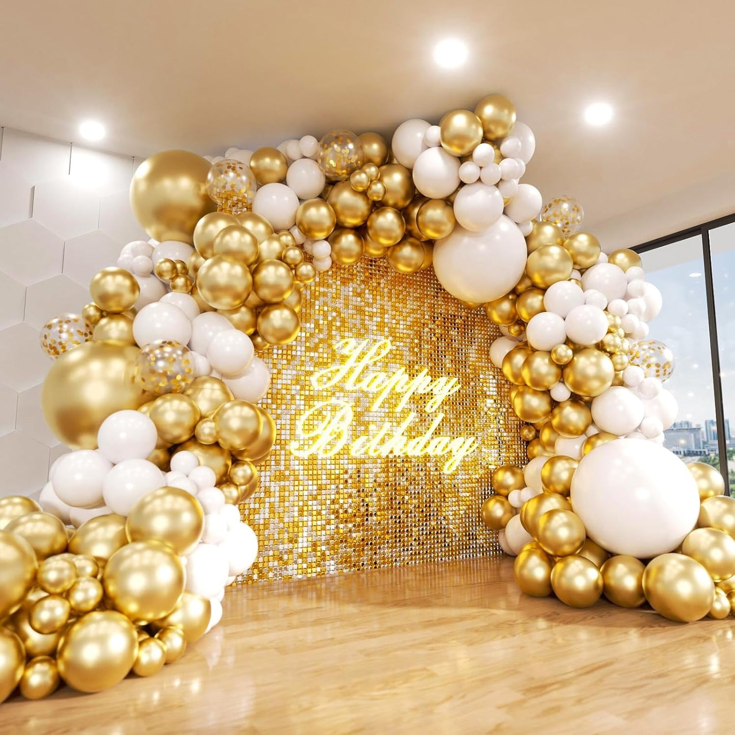 Netnology Gold and White Balloons Set, 60Pcs 12 Inch White Metallic Gold and Gold Confetti Latex Balloon for Birthday Baby Shower Bridal Shower Wedding Graduation Party Decorations