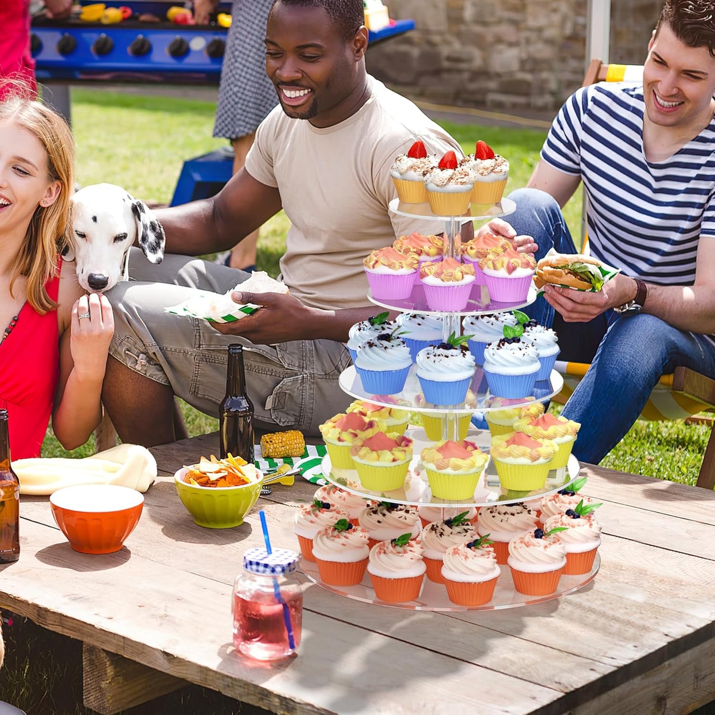 weddingwish 5 Tier Round Cupcake Stand for 50 Cupcakes, Acrylic Cupcake Display Stand, Clear Cupcake Tier Stand, Cupcake Holder Stand for Birthday Party Baby Shower