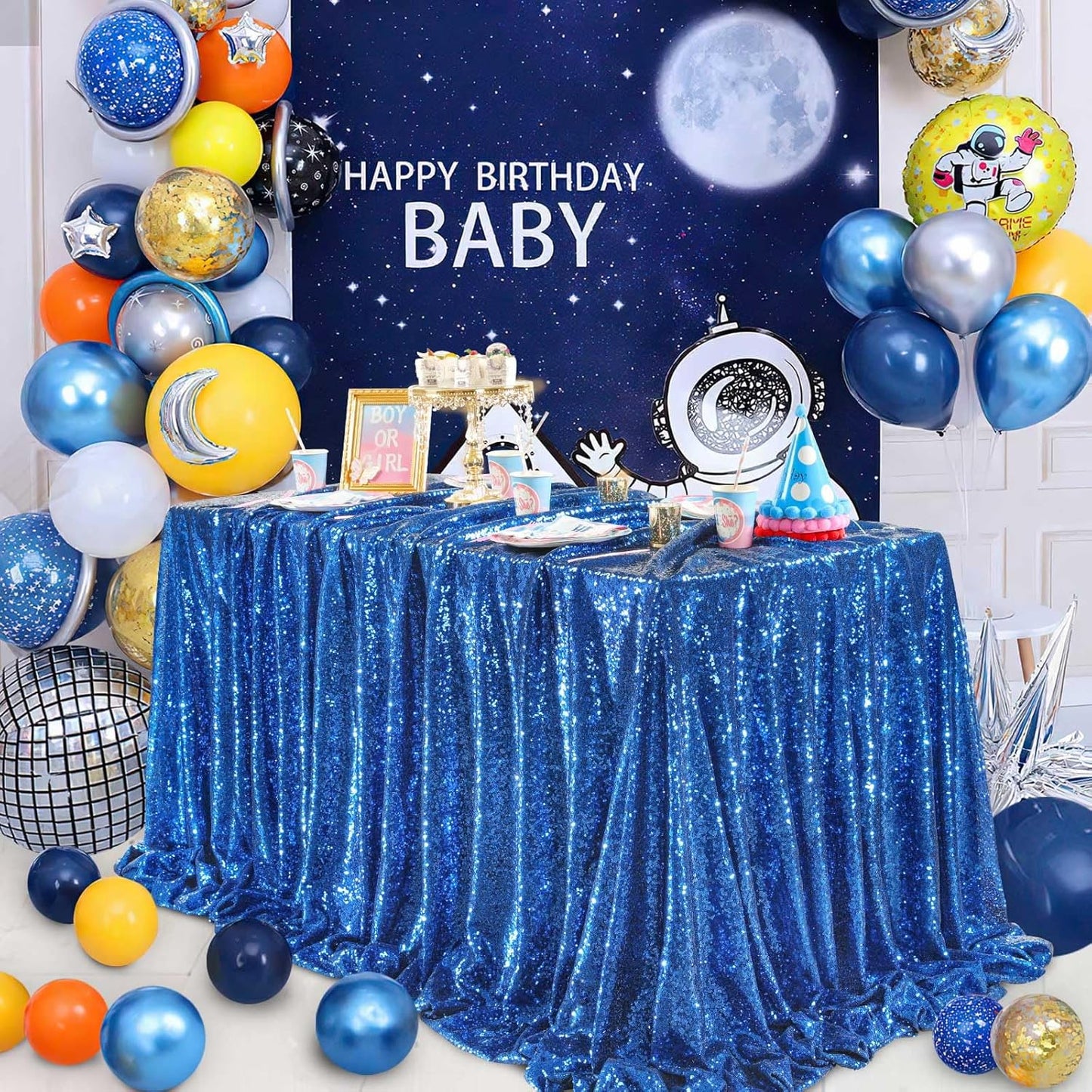 QueenDream Rectangle Wedding Tablecloth Royal Blue- 90x132 Inch Sequin Fabric Table Cloths Rectangle Cover Birthday Parties Holiday Decorations