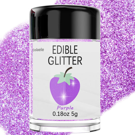 Purple Edible Glimmer Powder Glitter, Colaele 5 grams Food-Grade Luster Dust Metallic Fancy Food Decorating Sprinkle Glimmery Brew Dust for Cake Decorations Drinks Wine Beverage Candy Dessert, Vegan