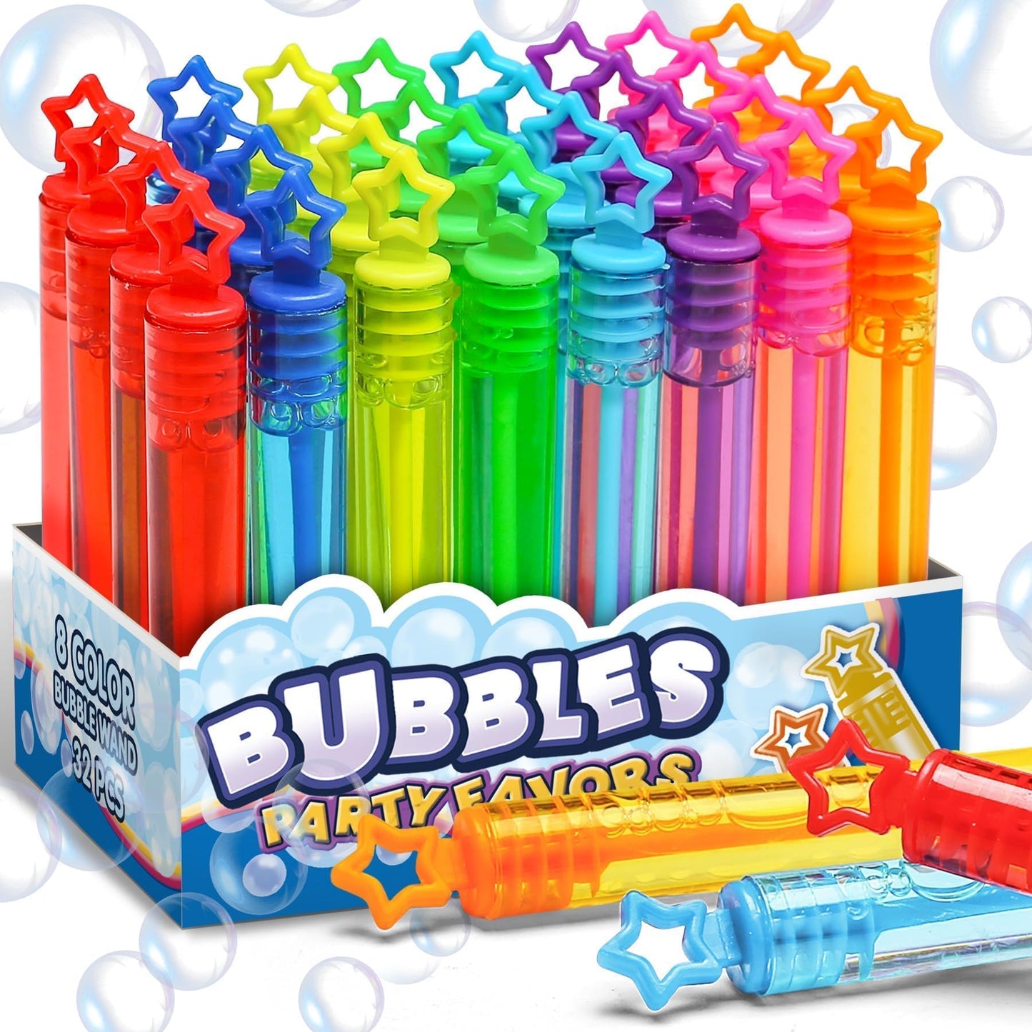 32 Pcs 8 Colors Neon Mini Star Bubble Wand, Party Favors for Kids