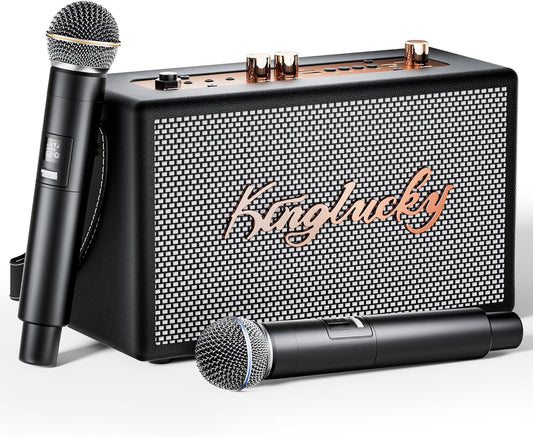 Retro Karaoke Machine for Adults Kids,Portable Bluetooth Speaker with 2 wreless Microphones(Separable Use),Rechargeable PA System for Home Party,Teaching,Picnic,Indoor/Vintage Decor Gifts