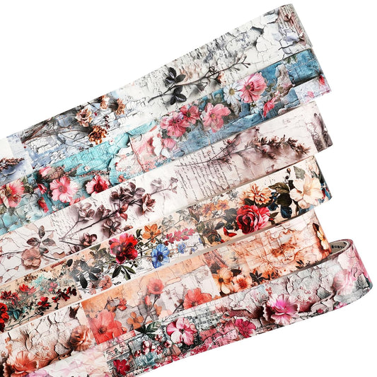Vintage Floral Washi Tape Set ??6 Rolls, 2M Non-Repeating Flower Collage Designs, Decorative Craft Tape for Scrapbooking, Journals, Planners with Accessory Clip Included