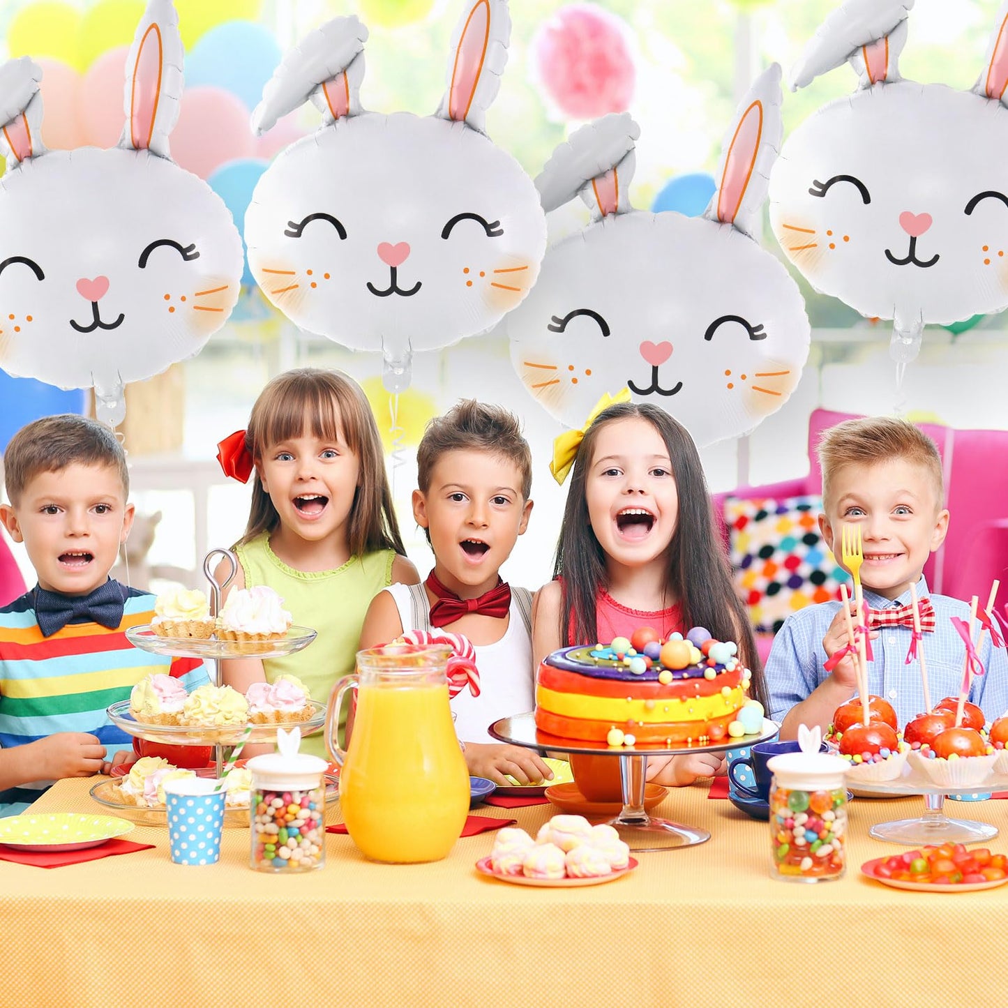 6 Pcs Easter Rabbit Balloons, Giant Bunny Balloon Foil Balloons, White Rabbit Head Balloon for