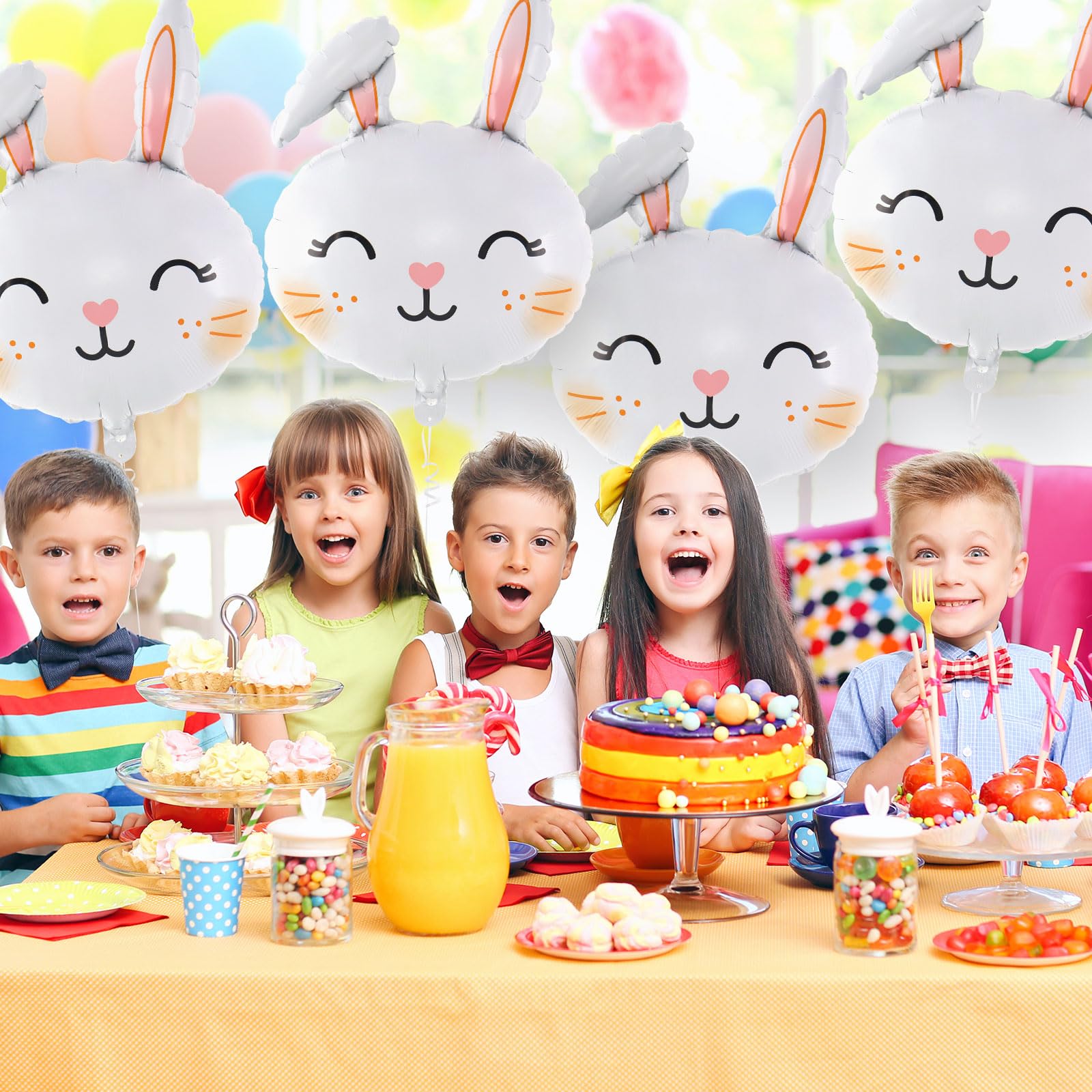 6 Pcs Easter Rabbit Balloons, Giant Bunny Balloon Foil Balloons, White Rabbit Head Balloon for