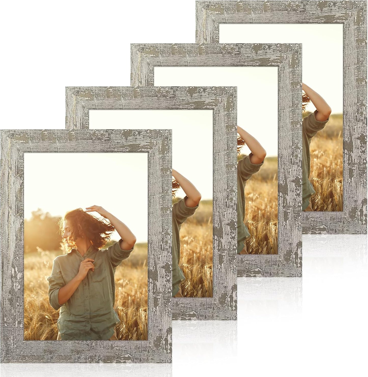 6x9 Picture Frame Set of 4, High Definition Glass Distressed Moss Green Frame, 6 x 9 Rustic Wood Photo Frames for Tabletop Display and Wall Mounting