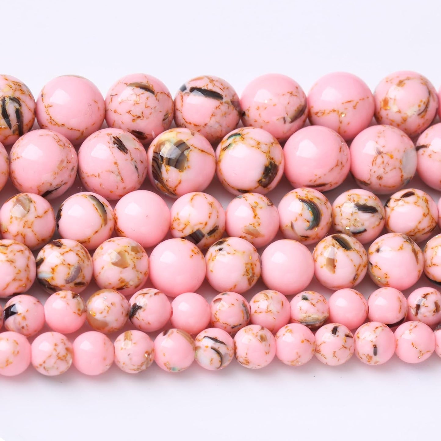 Pink Shell Turquoise Stone Beads Gemstone Round Crystal Energy Jade Beads Stone Beads for Jewelry Making DIY Bracelet Necklace Jewelry Making 1 Strand 15.5inch 35PCS 10MM