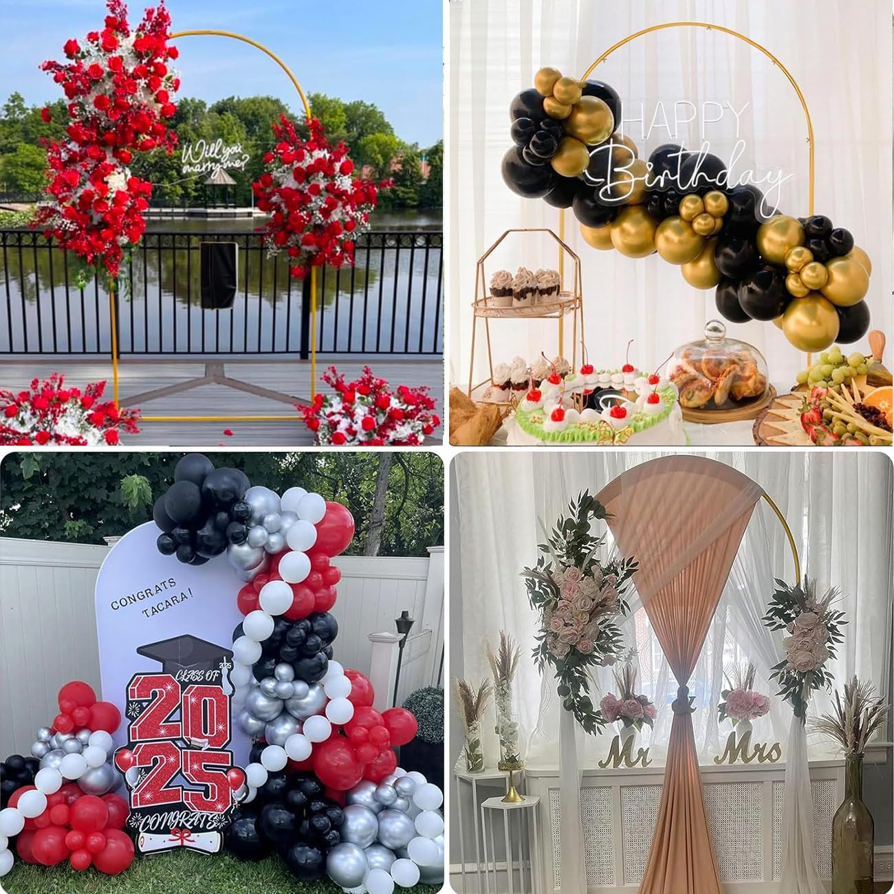 6.6FT Metal Wedding Arch Backdrop Stand for Party Balloon Arch Stand