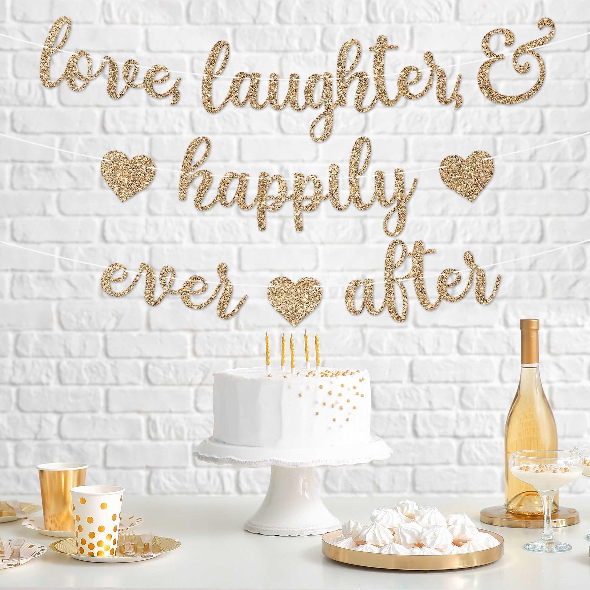 Pre-Strung Love Laughter & Happily Ever After Banner - Gold Bridal Banner