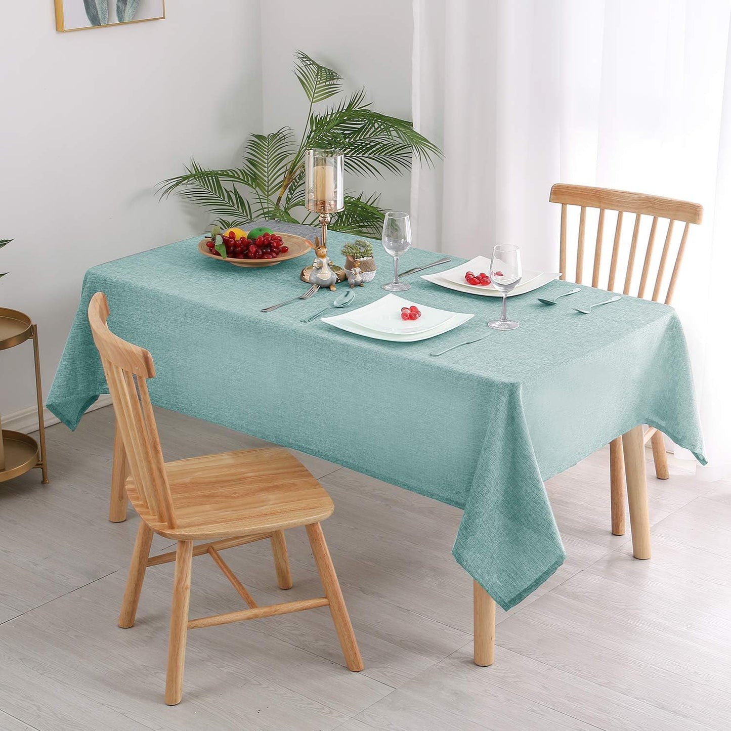 Hiasan Faux Linen Rectangle Tablecloth - Wrinkle and Stain Resistant Washable Table Cloth for Kitchen Dining Room Holiday Table Cover for Party Dinner, Aqua, 54 x 108 Inch