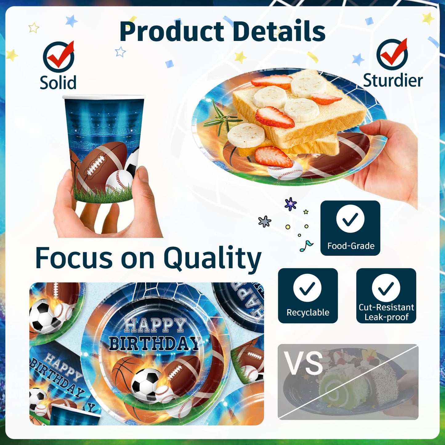 222Pcs Sports Birthday Party Decorations Tableware Set, 25 Serves